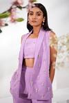 Nayantara Couture_Purple Poly Crepe Embellished Crystal And Bead Work Blazer Inaya Pant Set_Online_at_Aza_Fashions