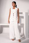 Buy_Nayantara Couture_White Poly Crepe Embellished Crystal And Bead Work Blazer Lapel Inaya Pant Set_at_Aza_Fashions