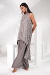 Nayantara Couture_Grey Tunic Viscose Satin Organza Evelyn Asymmetric And Palazzo Set _Online_at_Aza_Fashions