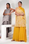 Shop_Nayantara Couture_Grey Tunic Viscose Satin Organza Evelyn Asymmetric And Palazzo Set _Online_at_Aza_Fashions