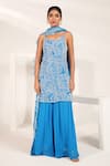 Buy_Nayantara Couture_Blue Kurta Viscose Crepe Embroidered Pearl Round Neck Daisy Sharara Set_at_Aza_Fashions