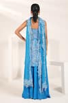 Shop_Nayantara Couture_Blue Kurta Viscose Crepe Embroidered Pearl Round Daisy Sharara Set _at_Aza_Fashions