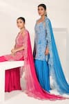 Buy_Nayantara Couture_Blue Kurta Viscose Crepe Embroidered Pearl Round Daisy Sharara Set _Online_at_Aza_Fashions