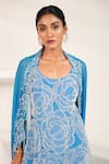 Nayantara Couture_Blue Kurta Viscose Crepe Embroidered Pearl Round Daisy Sharara Set _at_Aza_Fashions