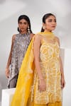 Nayantara Couture_Yellow Kurta Viscose Crepe Embroidered Daisy Sequin Sharara Set _Online_at_Aza_Fashions