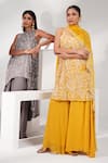 Shop_Nayantara Couture_Yellow Kurta Viscose Crepe Embroidered Daisy Sequin Sharara Set _Online_at_Aza_Fashions