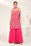 Buy_Nayantara Couture_Fuchsia Kurta Viscose Crepe Embroidered Daisy Rose Sharara Set _at_Aza_Fashions