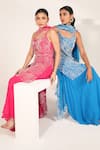 Shop_Nayantara Couture_Fuchsia Kurta Viscose Crepe Embroidered Daisy Rose Sharara Set _Online_at_Aza_Fashions