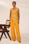 Buy_Nayantara Couture_Yellow Viscose Crepe Printed And Hand Lucy Floral Top & Pant Set _at_Aza_Fashions