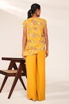 Shop_Nayantara Couture_Yellow Viscose Crepe Printed And Hand Lucy Floral Top & Pant Set _at_Aza_Fashions