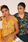 Nayantara Couture_Yellow Viscose Crepe Printed And Hand Lucy Floral Top & Pant Set _Online_at_Aza_Fashions