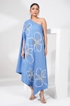 Buy_Nayantara Couture_Blue Poly Crepe Embroidered Sequin One Shoulder Neck Neriah Floral Dress_at_Aza_Fashions