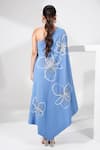 Shop_Nayantara Couture_Blue Poly Crepe Embroidered Sequin One Shoulder Neriah Floral Dress _at_Aza_Fashions