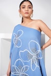 Nayantara Couture_Blue Poly Crepe Embroidered Sequin One Shoulder Neck Neriah Floral Dress_Online_at_Aza_Fashions