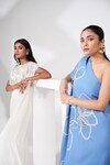 Buy_Nayantara Couture_Blue Poly Crepe Embroidered Sequin One Shoulder Neck Neriah Floral Dress_Online_at_Aza_Fashions