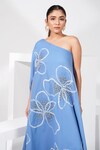 Shop_Nayantara Couture_Blue Poly Crepe Embroidered Sequin One Shoulder Neriah Floral Dress _Online_at_Aza_Fashions