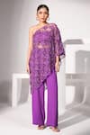 Buy_Nayantara Couture_Purple Cape 100% Cotton Embroidered Floral Pattern Zhuri Cut Work Pant Set_at_Aza_Fashions