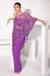 Buy_Nayantara Couture_Purple Cape 100% Cotton Embroidered Floral Zhuri Cut Work Pant Set _Online_at_Aza_Fashions