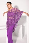 Nayantara Couture_Purple Cape 100% Cotton Embroidered Floral Pattern Zhuri Cut Work Pant Set_at_Aza_Fashions