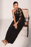 Shop_Nayantara Couture_Black Cape 100% Cotton Embroidered Floral Zhuri Lace Pant Set _Online_at_Aza_Fashions