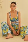 Buy_Sage Saga_Yellow Poplin Embellished Floral Amarilla Pattern Bustier With Pant 