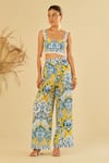 Sage Saga_Yellow Poplin Floral Amarilla Pattern Pant _Online_at_Aza_Fashions