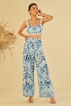 Buy_Sage Saga_Blue Poplin Floral Azul Blossom Pattern Pant _at_Aza_Fashions