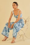 Sage Saga_Blue Poplin Floral Azul Blossom Pattern Pant _at_Aza_Fashions