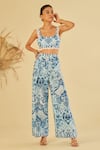 Shop_Sage Saga_Blue Poplin Embellished Floral Sweetheart Azul Blossom Pattern Bustier _Online_at_Aza_Fashions