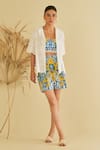 Sage Saga_Yellow Poplin Embellished Floral Shirt Gailla Pattern Shorts Set With Schiffli _Online_at_Aza_Fashions