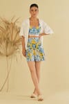 Buy_Sage Saga_Yellow Poplin Embellished Floral Shirt Gailla Pattern Shorts Set With Schiffli _Online_at_Aza_Fashions