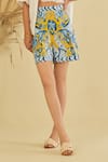 Shop_Sage Saga_Yellow Poplin Embellished Floral Shirt Gailla Pattern Shorts Set With Schiffli _Online_at_Aza_Fashions