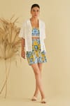 Buy_Sage Saga_Yellow Poplin Embellished Gailla Pattern Shorts With Schiffli Shirt _at_Aza_Fashions