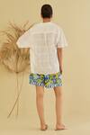 Shop_Sage Saga_Yellow Poplin Embellished Gailla Pattern Shorts With Schiffli Shirt _at_Aza_Fashions
