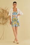 Buy_Sage Saga_Yellow Poplin Embellished Gailla Pattern Shorts With Schiffli Shirt _Online_at_Aza_Fashions