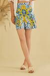 Shop_Sage Saga_Yellow Poplin Embellished Gailla Pattern Shorts With Schiffli Shirt _Online_at_Aza_Fashions