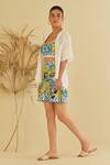 Sage Saga_Yellow Poplin Embellished Gailla Pattern Shorts With Schiffli Shirt _at_Aza_Fashions