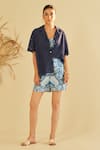 Buy_Sage Saga_Blue Poplin Embellished Floral Shirt Schiffli Pattern Shorts Set _at_Aza_Fashions