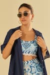 Buy_Sage Saga_Blue Poplin Embellished Floral Shirt Schiffli Pattern Shorts Set 