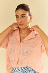 Buy_Sage Saga_Pink Poplin Embellished Pesca Schiffli Pattern Shirt Shorts Set 
