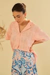 Shop_Sage Saga_Pink Poplin Embellished Pesca Schiffli Pattern Shirt Shorts Set 