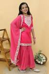 Shop_Kalp_Pink Kurta Jam Cotton Embroidered Floral Peony Parade Sharara Set  _Online_at_Aza_Fashions