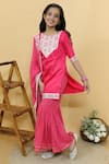 Kalp_Pink Kurta Jam Cotton Embroidered Floral Peony Parade Sharara Set  _at_Aza_Fashions