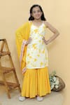 Buy_Kalp_Yellow Kurta Cotton Hakoba Glimmer Tie Dye Pattern Sharara Set _at_Aza_Fashions