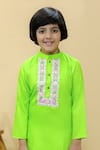 Kalp_Green Jam Cotton Embroidered Floral Thunder Placket Kurta Set  _Online_at_Aza_Fashions