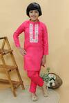 Buy_Kalp_Pink Jam Cotton Embroidered Floral Rudra Lace Kurta Set  _at_Aza_Fashions