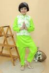 Buy_Kalp_Green Kurta And Pyjama Jam Cotton Tie Dye Dhairya Bundi & Set  _at_Aza_Fashions