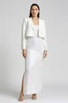 Emblaze_White Viscose Knit Embroidery Sequin Dress Scoop Neck Work With Blazer _Online_at_Aza_Fashions