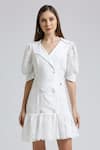 Emblaze_White Cotton Embellished Lace Lapel Collar Dress_Online_at_Aza_Fashions