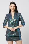 Buy_Emblaze_Blue Embellished Lapel Collar Jacket And Skirt Set 